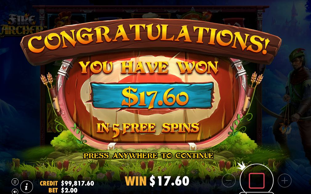 Win screen after symbols line up on a payline