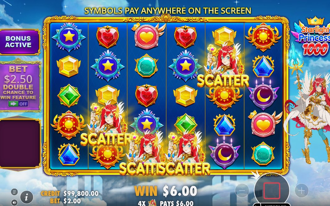 Bonus screen with the SCATTER symbols that start Free Spins